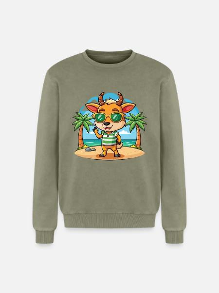 Antelope Funny Cartoon Summer Beach Sunglasses - Relaxed Unisex Premium Acid Washed Sweatshirt - acid washed green