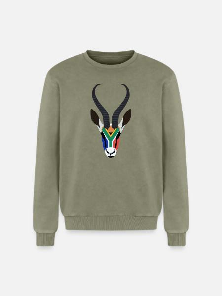 SPRINGBOK HEAD IN SOUTH AFRICAN COLOURS - Relaxed Unisex Premium Acid Washed Sweatshirt - acid washed green