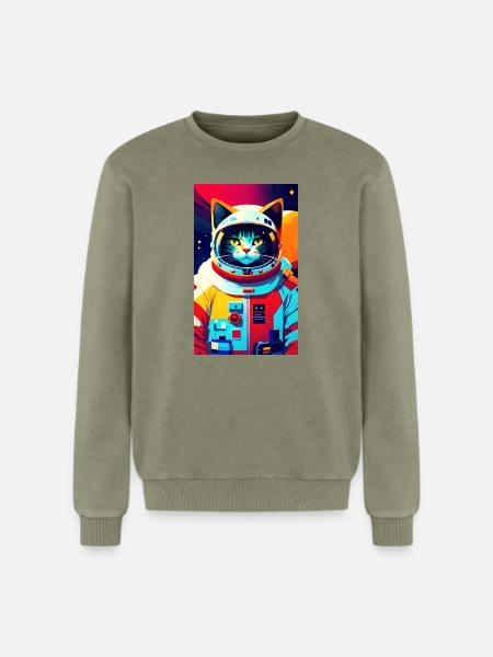 Chat astronaute - Sweatshirt unisexe Premium acid-wash en coton - vert délavé acide