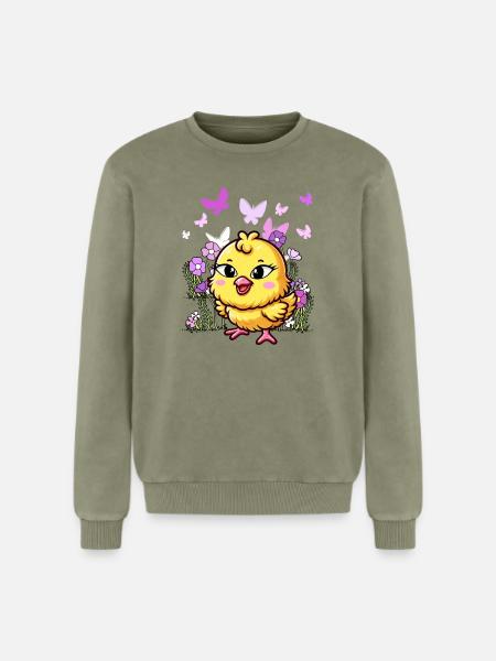 Chick Easter Child Kids - Relaxed Unisex Premium Acid Washed Sweatshirt - acid washed green