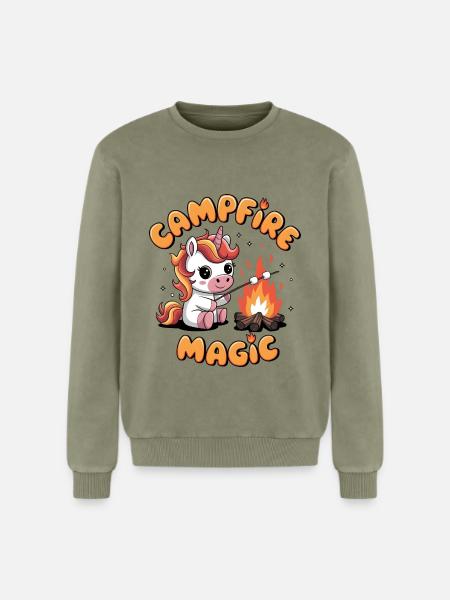 Campfire Magic - Relaxed Unisex Premium Acid Washed Sweatshirt - acid washed green