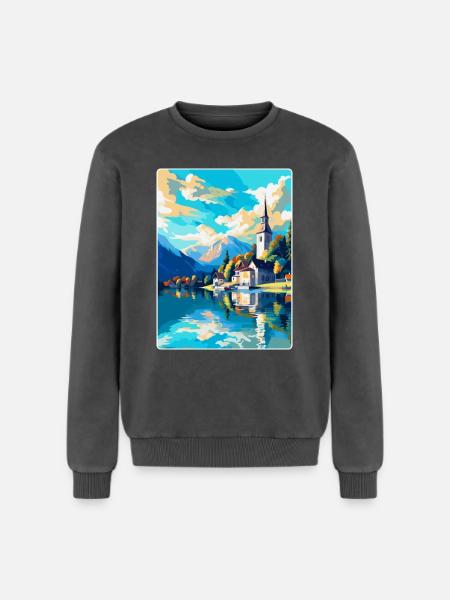 St Wolfgang Austria Vintage Travel Poster Souvenir - Relaxed Unisex Premium Acid Washed Sweatshirt - acid washed black