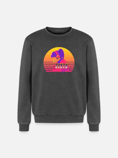 Synthwave Girl - Relaxed Unisex Premium Acid Washed Sweatshirt - acid washed black