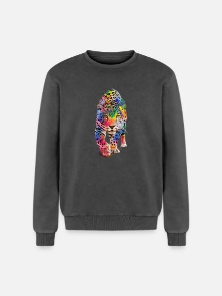 Multicolour leopard - Relaxed Unisex Premium Acid Washed Sweatshirt - acid washed black