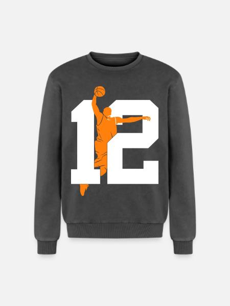NUMMER 12 BASKETBAL 12E VERJAARDAG - Unisex Premium acid-wash sweater van katoen - zwart zuurgewassen