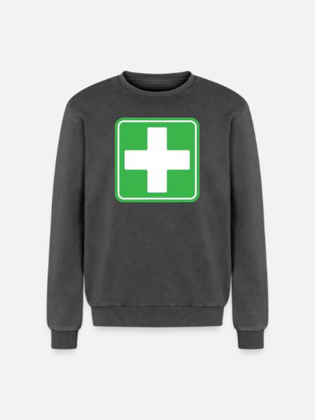 First Aid Medical Cross Safety Sign Vector Icon - Relaxed Unisex Premium Acid Washed Sweatshirt - acid washed black