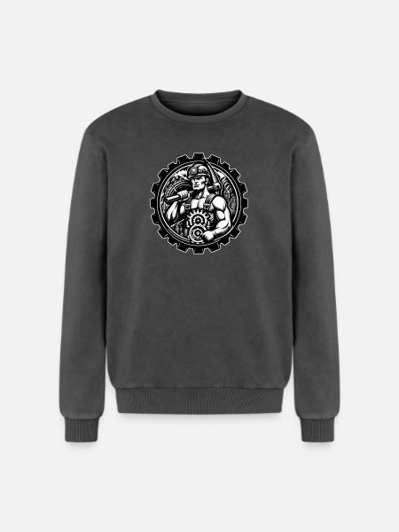 Miner Logo - Relaxed Unisex Premium Acid Washed Sweatshirt - acid washed black