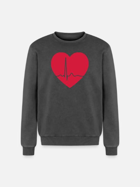 Heartbeat ECG Line Medical Pulse Wave Icon Vector - Relaxed Unisex Premium Acid Washed Sweatshirt - acid washed black