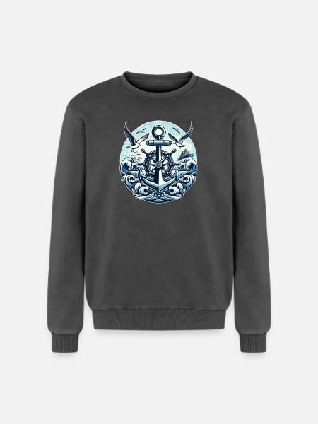 Anker Steuerrad Logo - Relaxed Unisex Premium Acid-Washed Sweatshirt - Schwarz Acid Wash