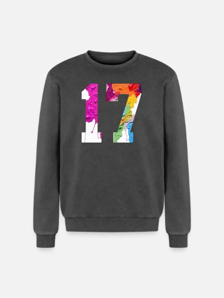 FARBIG NUMMER 17 BUNT 17. GEBURTSTAG - Relaxed Unisex Premium Acid-Washed Sweatshirt - Schwarz Acid Wash