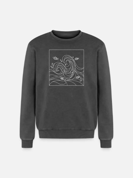 geometric ocean - Relaxed Unisex Premium Acid Washed Sweatshirt - acid washed black