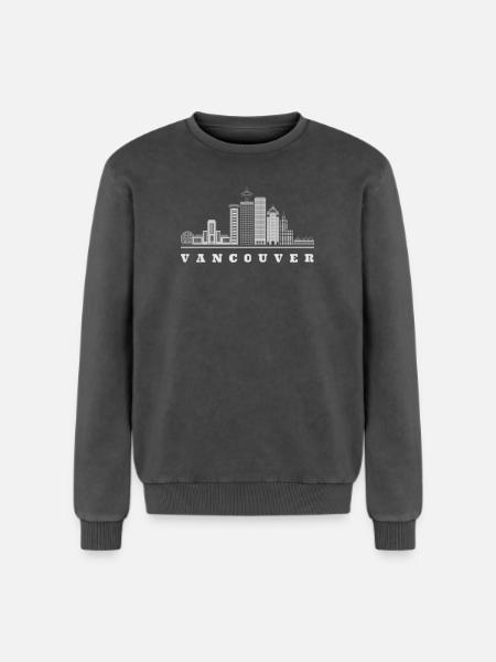 Vancouver Skyline Canada - Sweatshirt unisexe Premium acid-wash en coton - noir délavé acide