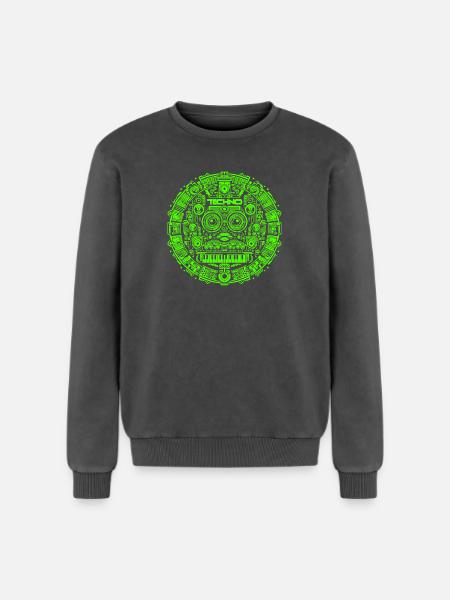 Techno Music Logo - Relaxed Unisex Premium Acid Washed Sweatshirt - acid washed black