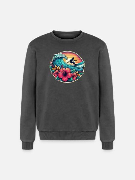 Logo du surfeur 2 - Sweatshirt unisexe Premium acid-wash en coton - noir délavé acide
