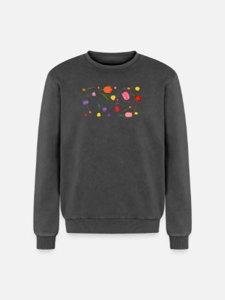 Blumen - Relaxed Unisex Premium Acid-Washed Sweatshirt - Schwarz Acid Wash