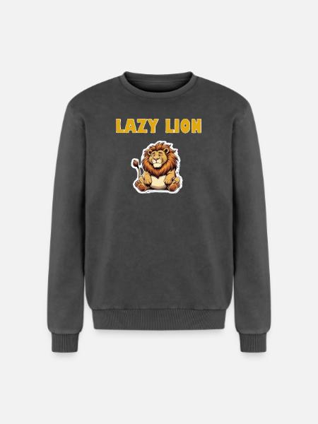 Lazy Lion Cartoon - Relaxed Unisex Premium Acid Washed Sweatshirt - acid washed black