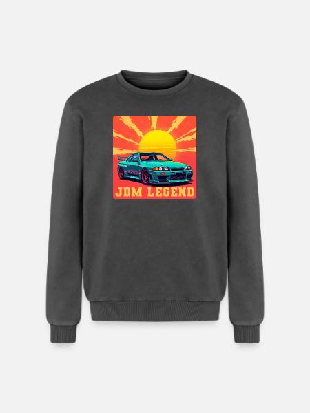 JDM Legend Sunrise - Relaxed Unisex Premium Acid Washed Sweatshirt - acid washed black