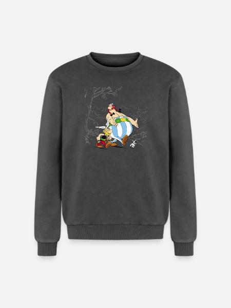 Asterix & Obelix con Dogmatix in the Wild - Felpa Premium unisex in cotone effetto acid wash - nero lavaggio acido