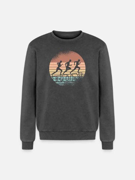 Retro Sunset Runner Trio - Relaxed Unisex Premium Acid Washed Sweatshirt - acid washed black