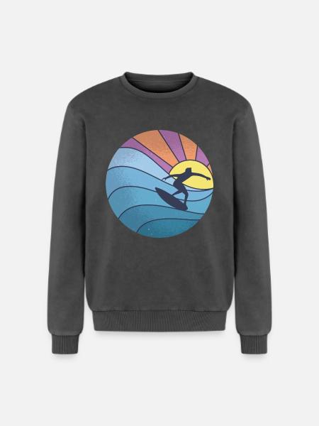 Sun sea surfing - Relaxed Unisex Premium Acid Washed Sweatshirt - acid washed black