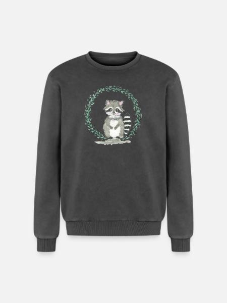 racoon - Relaxed Unisex Premium Acid Washed Sweatshirt - acid washed black