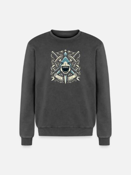 Evil Shark Logo - Relaxed Unisex Premium Acid Washed Sweatshirt - acid washed black