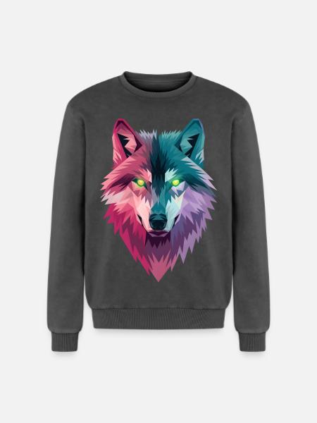 Loup - Sweatshirt unisexe Premium acid-wash en coton - noir délavé acide