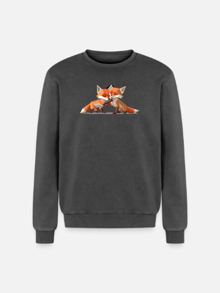 Renardeaux low-poly - Sweatshirt unisexe Premium acid-wash en coton - noir délavé acide