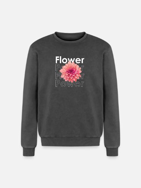 Flower Power - Relaxed Unisex Premium Acid-Washed Sweatshirt - Schwarz Acid Wash