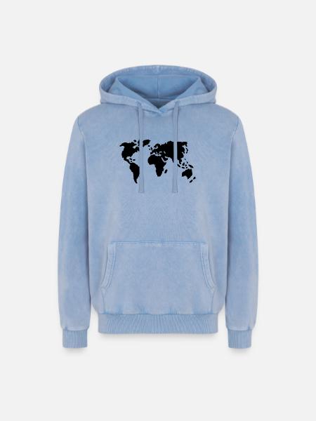 Welt - Relaxed Unisex Premium Acid-Washed Hoodie - Blau Acid Wash