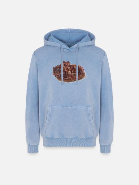 Steak - Sweat à capuche unisexe Premium acid-wash en coton - bleu délavé acide