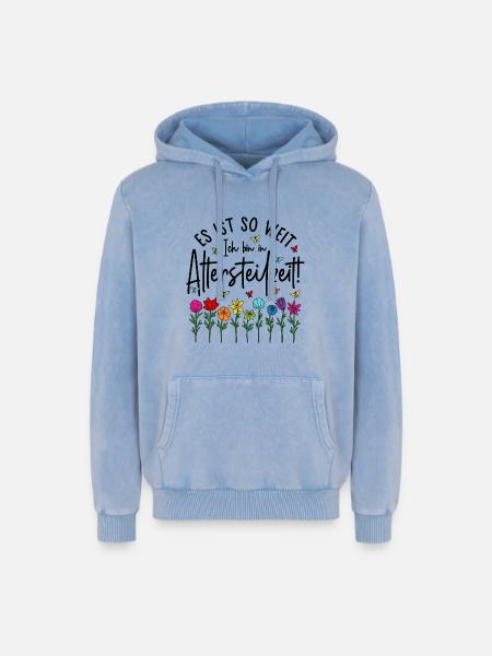 Es ist soweit Ich bin in Altersteilzeit - Blumen - Relaxed Unisex Premium Acid-Washed Hoodie - Blau Acid Wash