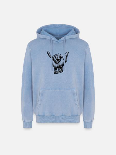 Relax Surfer Hand - Relaxed Unisex Premium Acid Washed Hoodie - acid washed blue