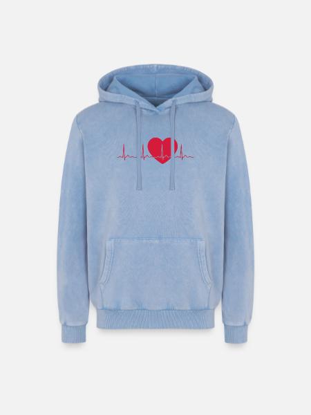 Heartbeat ECG Line Medical Pulse Wave Icon Vector - Relaxed Unisex Premium Acid Washed Hoodie - acid washed blue