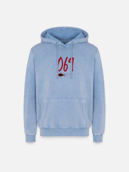 Postal Code Frankfurt 069 - Relaxed Unisex Premium Acid Washed Hoodie - acid washed blue