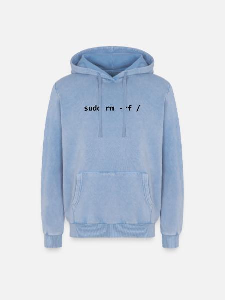 sudo rm rf - Relaxed Unisex Premium Acid-Washed Hoodie - Blau Acid Wash