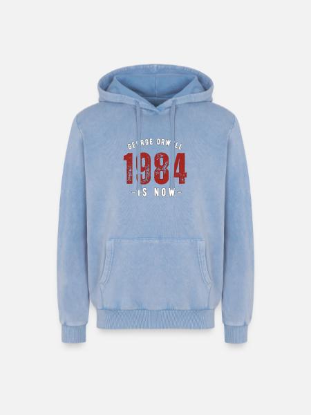 GEORGE ORWELL 1984 - Relaxed Unisex Premium Acid Washed Hoodie - acid washed blue
