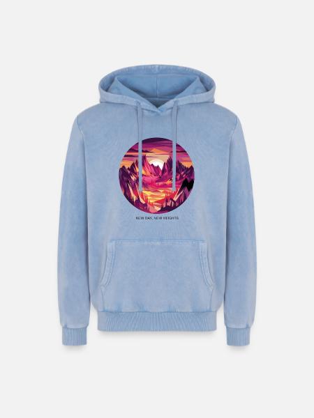 New Day, New Heights - Relaxed Unisex Premium Acid Washed Hoodie - acid washed blue