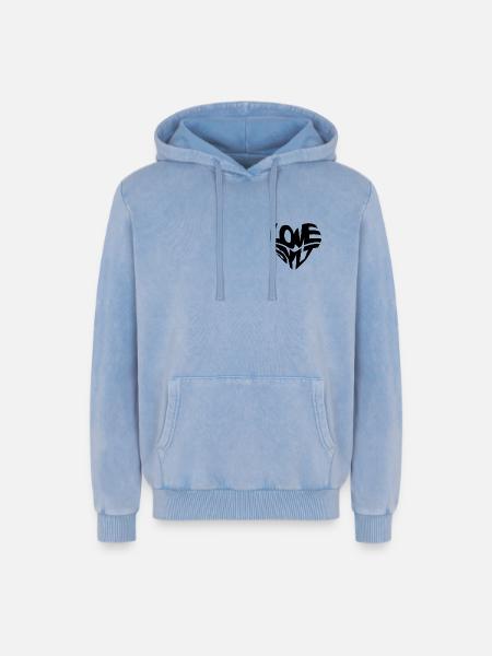 LOVE SYLT HERZ - Relaxed Unisex Premium Acid-Washed Hoodie - Blau Acid Wash