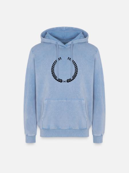 Laurel Wreath Vintage Award Badge Frame Vector - Relaxed Unisex Premium Acid Washed Hoodie - acid washed blue