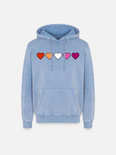 Lesbian Lesbian Lesbian Hearts - Relaxed Unisex Premium Acid Washed Hoodie - acid washed blue