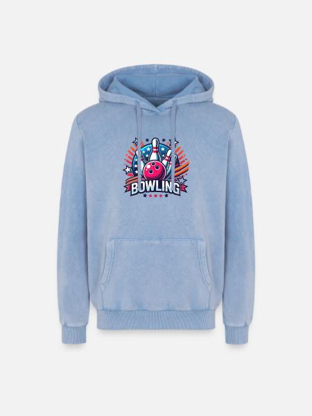 Bowling Logo - Relaxed Unisex Premium Acid Washed Hoodie - acid washed blue