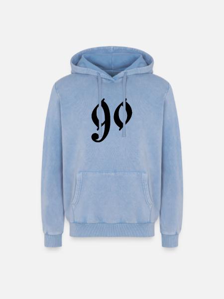 90 - Sweat à capuche unisexe Premium acid-wash en coton - bleu délavé acide