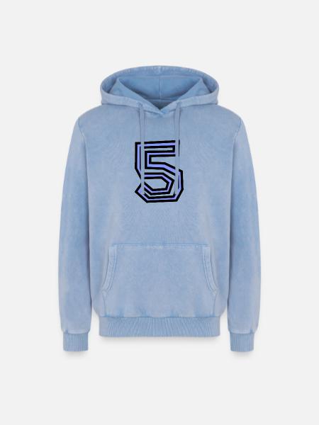 5. 5 YEARS - Relaxed Unisex Premium Acid Washed Hoodie - acid washed blue