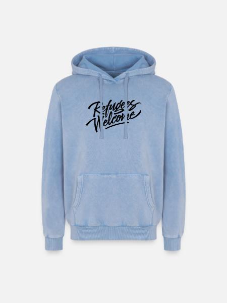 refugees welcome black - Relaxed Unisex Premium Acid Washed Hoodie - acid washed blue