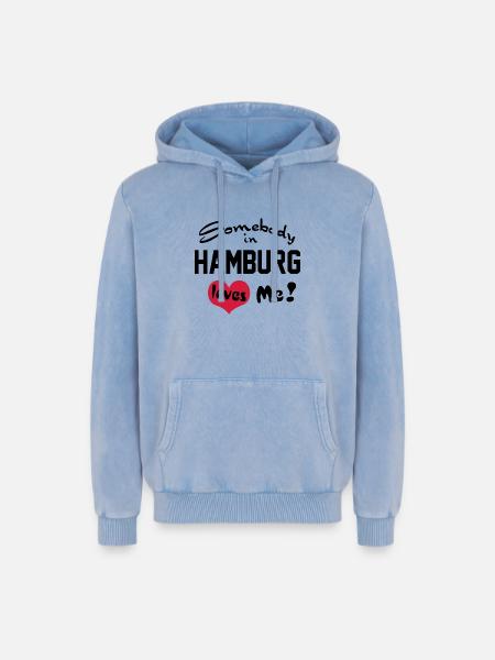 hamburg - Relaxed Unisex Premium Acid-Washed Hoodie - Blau Acid Wash
