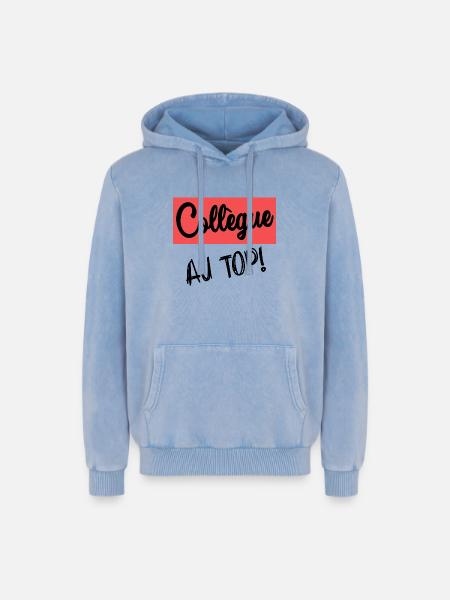 COLLEAGUE. START. RETIREMENT - Relaxed Unisex Premium Acid Washed Hoodie - acid washed blue