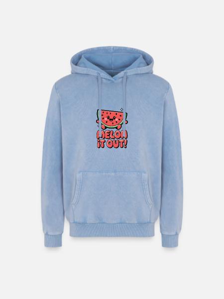 Melon It Out! - Relaxed Unisex Premium Acid Washed Hoodie - acid washed blue