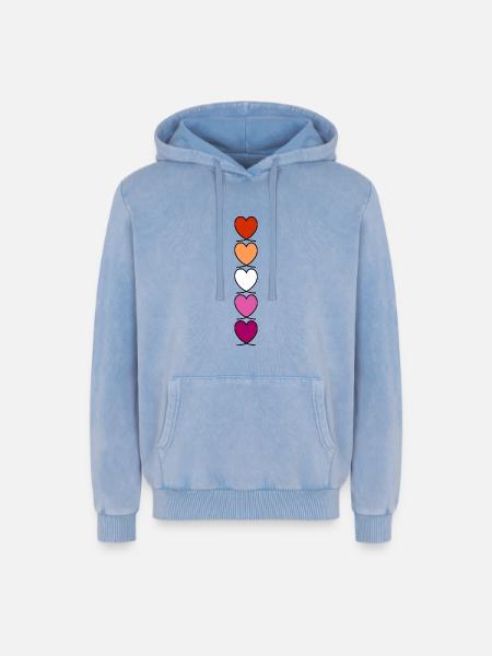 Lesbian Lesbian Lesbian Hearts - Relaxed Unisex Premium Acid Washed Hoodie - acid washed blue