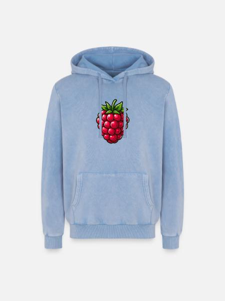 Raspberry, fruit - Relaxed Unisex Premium Acid Washed Hoodie - acid washed blue